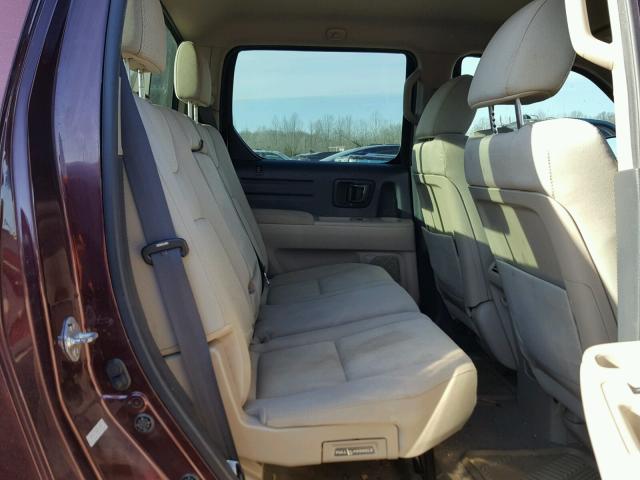 5FPYK1F24CB455393 - 2012 HONDA RIDGELINE BURGUNDY photo 6