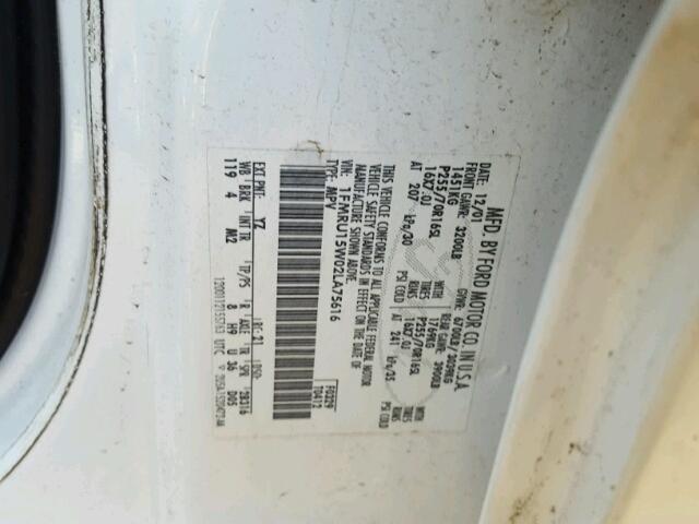 1FMRU15W02LA75616 - 2002 FORD EXPEDITION WHITE photo 10