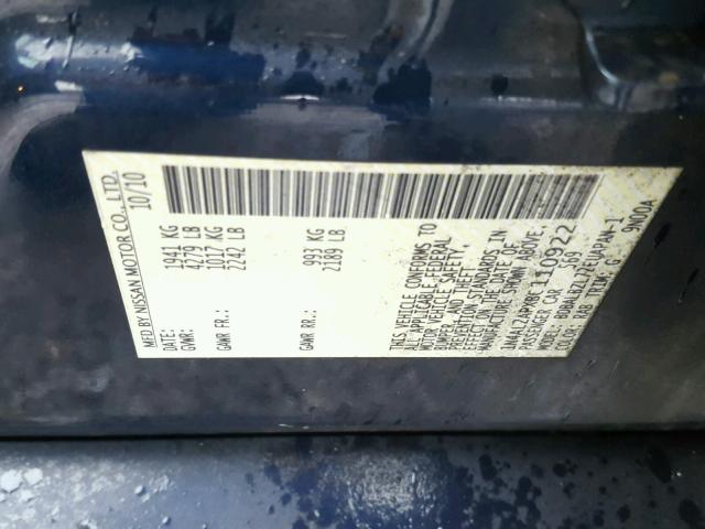 1N4AL2APXBC110922 - 2011 NISSAN ALTIMA BAS BLUE photo 10