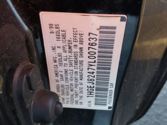 1HGEJ8247YL007637 - 2000 HONDA CIVIC EX შავი ფოტო 10