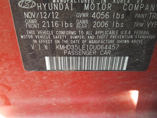 KMHD35LE1DU064457 - 2013 HYUNDAI ELANTRA GT RED photo 10