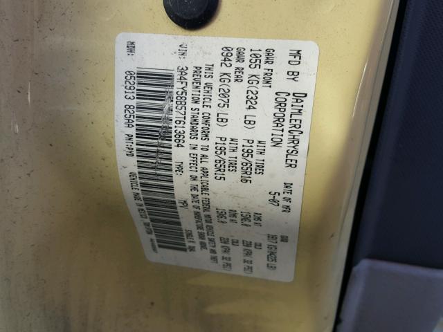 3A4FY58B57T613664 - 2007 CHRYSLER PT CRUISER YELLOW photo 10