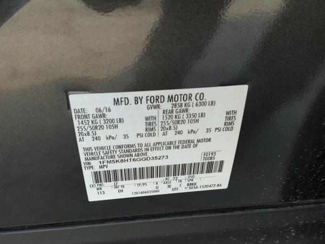 1FM5K8HT6GGD35273 - 2016 FORD EXPLORER P CHARCOAL photo 10