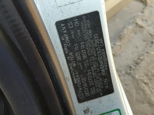 KMHDN45D13U573830 - 2003 HYUNDAI ELANTRA GL SILVER photo 10