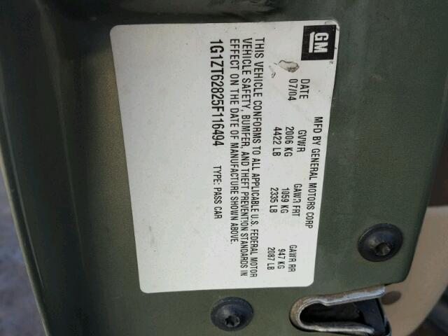 1G1ZT62825F116494 - 2005 CHEVROLET MALIBU MAX მწვანე ფოტო 10