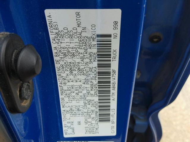 3TMLU42N38M014565 - 2008 TOYOTA TACOMA DOU BLUE photo 10