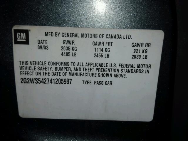 2G2WS542741205987 - 2004 PONTIAC GRAND PRIX GRAY photo 10