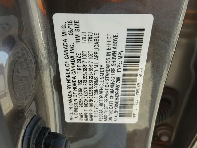 2HKRM3H42GH551709 - 2016 HONDA CR-V SE BROWN photo 10