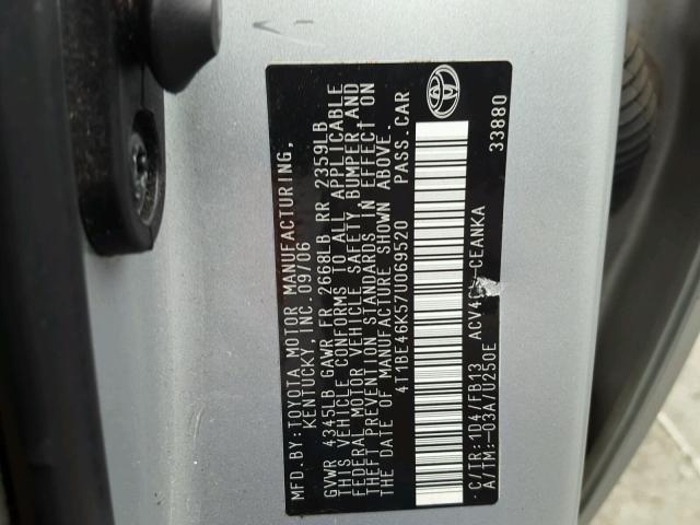 4T1BE46K57U069520 - 2007 TOYOTA CAMRY NEW SILVER photo 10