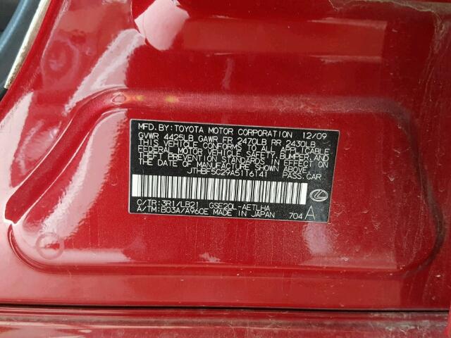 JTHBF5C29A5116141 - 2010 LEXUS IS 250 RED photo 10