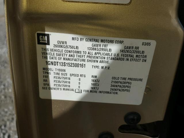 1GNDT13S152300161 - 2005 CHEVROLET TRAILBLAZE GOLD photo 10