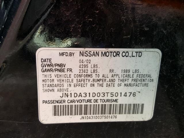 JN1DA31D03T501476 - 2003 NISSAN MAXIMA GLE BLACK photo 10