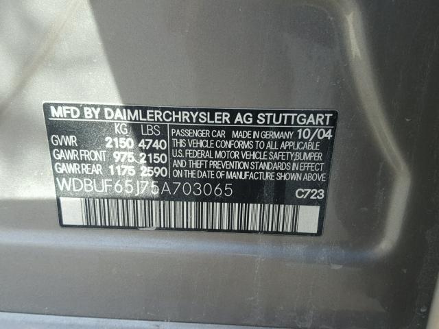 WDBUF65J75A703065 - 2005 MERCEDES-BENZ E 320 SILVER photo 10