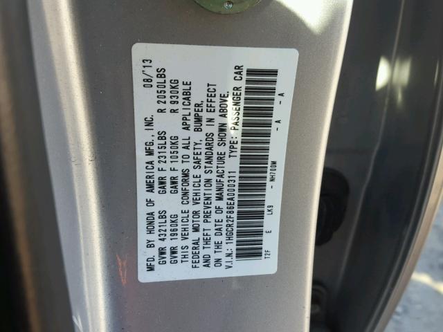 1HGCR2F86EA000311 - 2014 HONDA ACCORD EXL SILVER photo 10