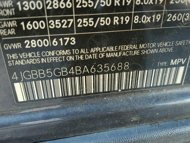 4JGBB5GB4BA635688 - 2011 MERCEDES-BENZ ML 350 GRAY photo 10