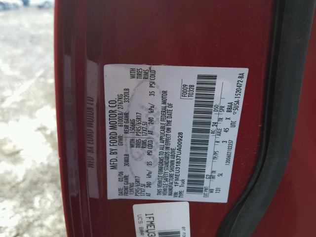 1FMEU31837UA00928 - 2007 FORD EXPLORER S RED photo 10