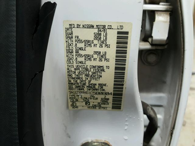 5N1ED28Y61C580804 - 2001 NISSAN XTERRA XE WHITE photo 10