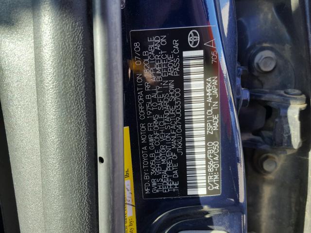 JTKKU10479J033700 - 2009 TOYOTA SCION XD BLUE photo 10