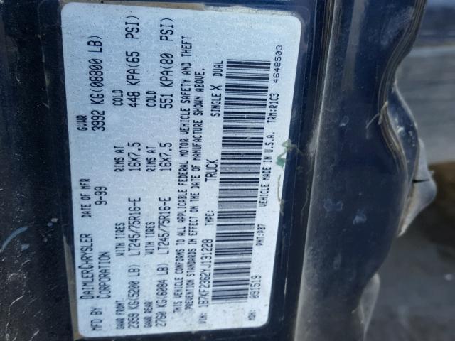 1B7KF2362YJ131228 - 2000 DODGE RAM 2500 BLUE photo 10