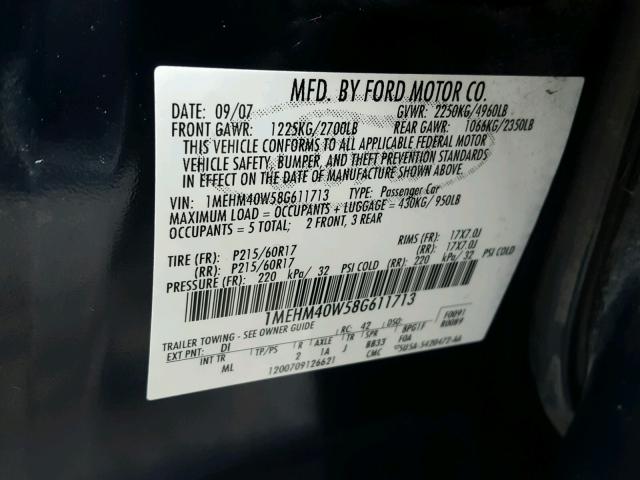 1MEHM40W58G611713 - 2008 MERCURY SABLE LUXU BLUE photo 10