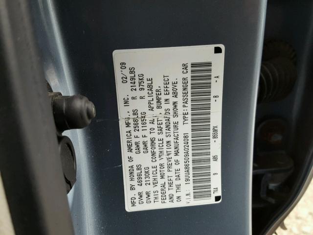 19UUA86509A024081 - 2009 ACURA TL BLUE photo 10