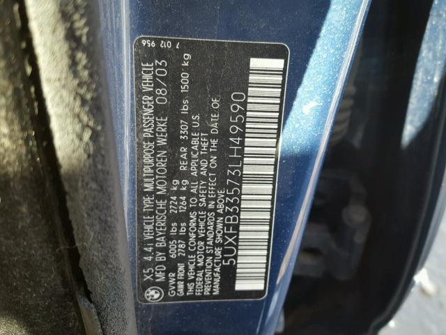 5UXFB33573LH49590 - 2003 BMW X5 4.4I BLUE photo 10