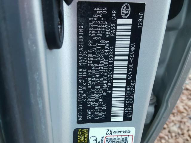 4T1BE32K16U150884 - 2006 TOYOTA CAMRY LE GRAY photo 10