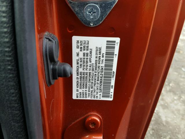 5J6YH286X4L010341 - 2004 HONDA ELEMENT EX ORANGE photo 10