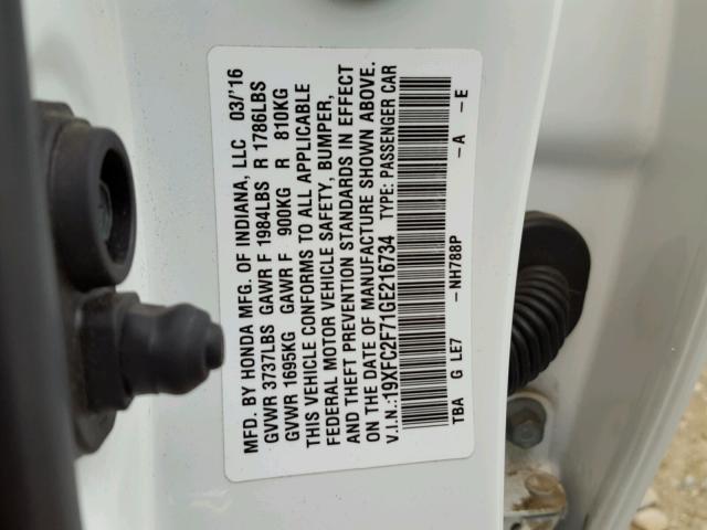 19XFC2F71GE216734 - 2016 HONDA CIVIC EX 白色 照片 10