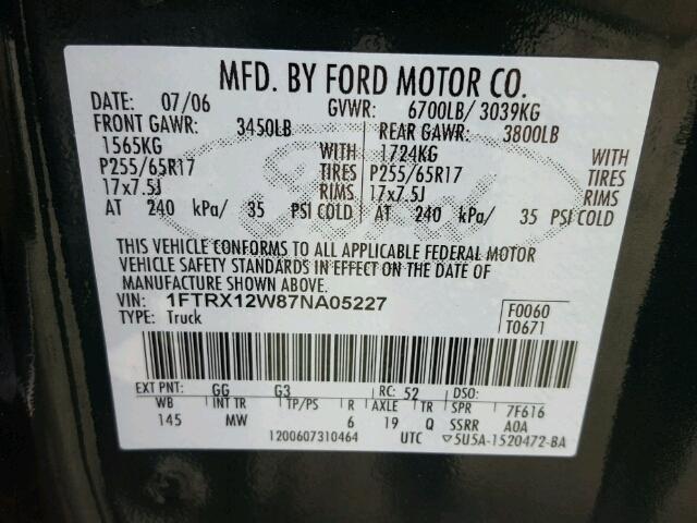 1FTRX12W87NA05227 - 2007 FORD F150 GREEN photo 10