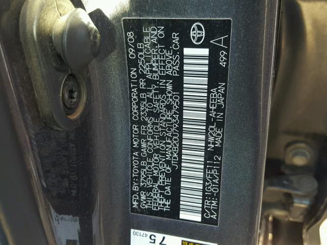 JTDKB20U793479501 - 2009 TOYOTA PRIUS GRAY photo 10