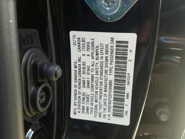 2HGFB2F53FH544890 - 2015 HONDA CIVIC LX BLACK photo 10