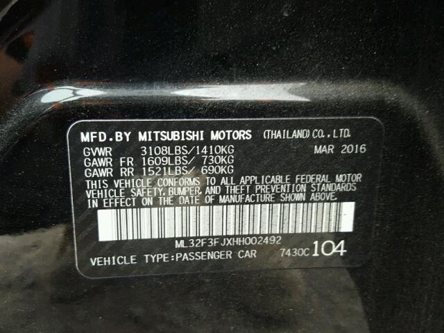 ML32F3FJXHH002492 - 2017 MITSUBISHI MIRAGE G4 BLACK photo 10