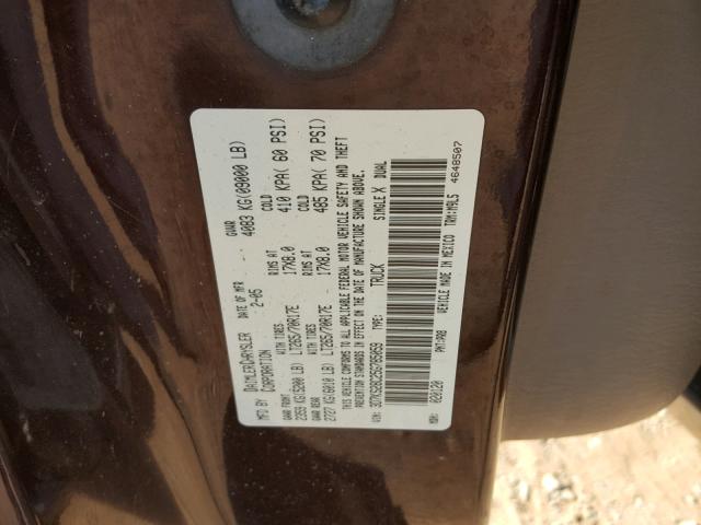 3D7KS28C25G785059 - 2005 DODGE RAM 2500 S BURGUNDY photo 10