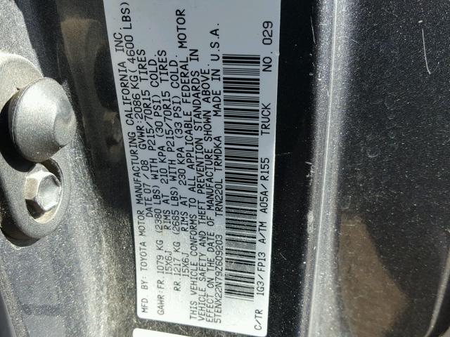 5TENX22N79Z609203 - 2009 TOYOTA TACOMA GRAY photo 10