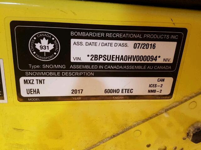 2BPSUEHA0HV000094 - 2017 BOMBARDIER SNOWMOBILE WHITE photo 10