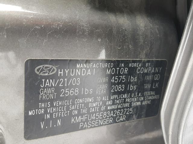 KMHFU45E83A262725 - 2003 HYUNDAI XG 350 GRAY photo 10