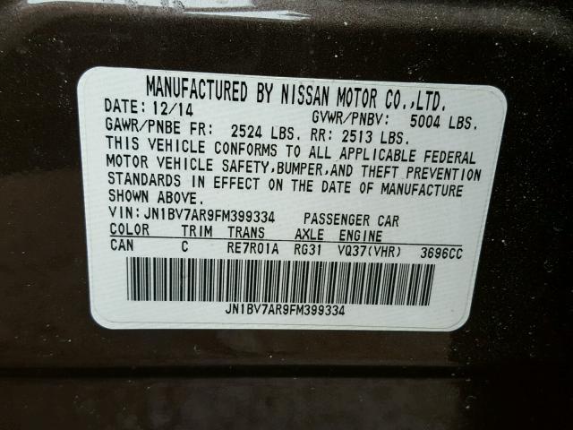 JN1BV7AR9FM399334 - 2015 INFINITI Q50 BASE BROWN photo 10