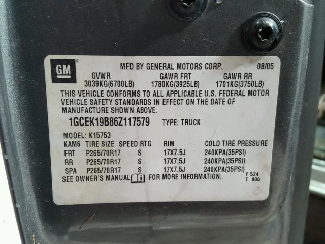 1GCEK19B86Z117579 - 2006 CHEVROLET SILVERADO GRAY photo 10