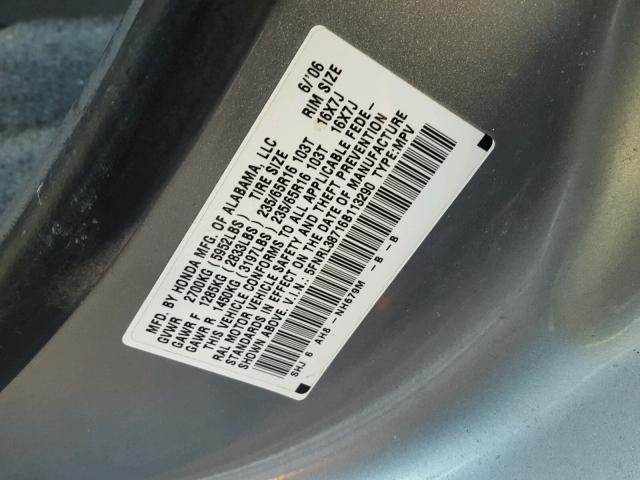 5FNRL38716B113290 - 2006 HONDA ODYSSEY EX BLUE photo 10