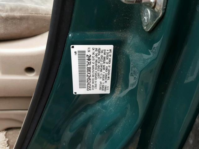 2HKRL186X2H524355 - 2002 HONDA ODYSSEY EX GREEN photo 10