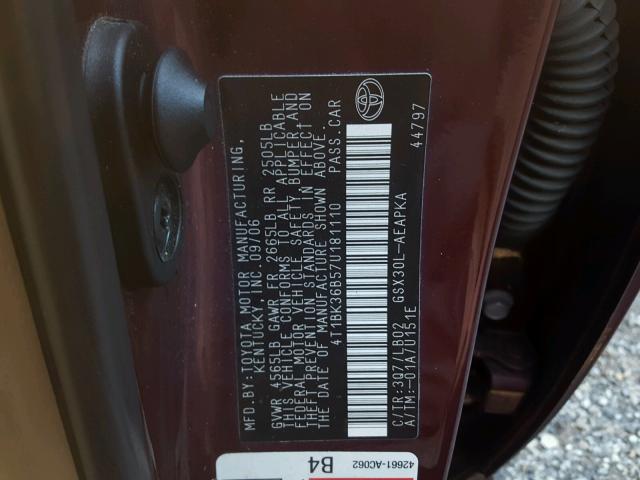 4T1BK36B57U181110 - 2007 TOYOTA AVALON XL BURGUNDY photo 10