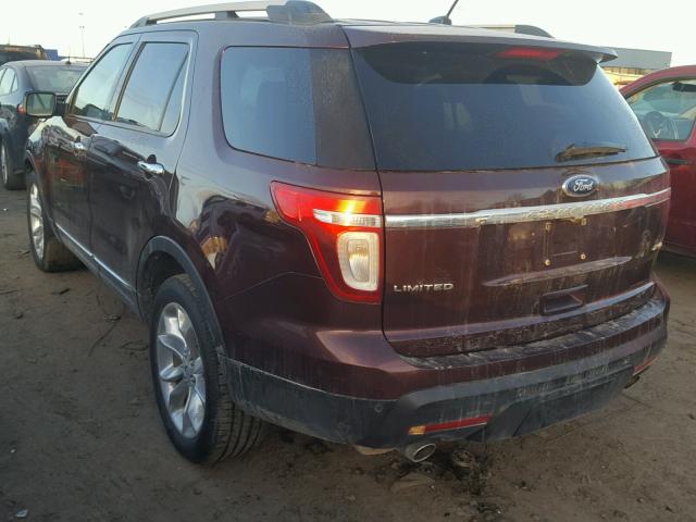 1FMHK8F88CGB00749 - 2012 FORD EXPLORER L BURGUNDY photo 3