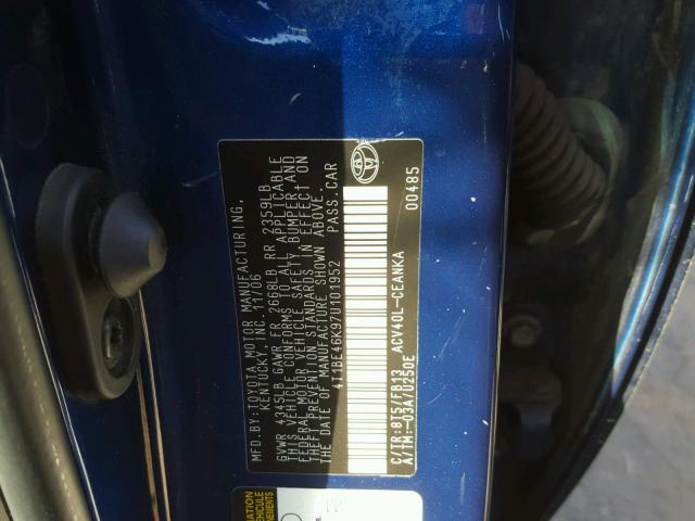 4T1BE46K97U101952 - 2007 TOYOTA CAMRY NEW BLUE photo 10