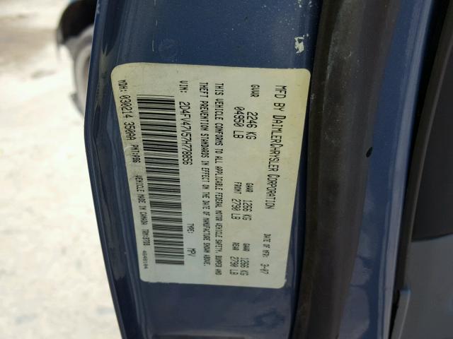 2D4FV47V57H778856 - 2007 DODGE MAGNUM SXT BLUE photo 10