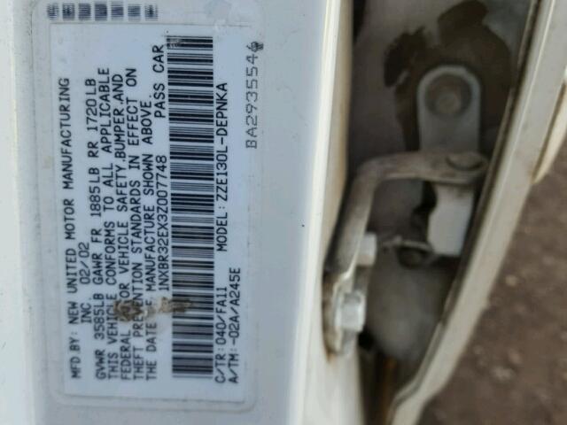 1NXBR32EX3Z007748 - 2003 TOYOTA COROLLA LE 白色 照片 10