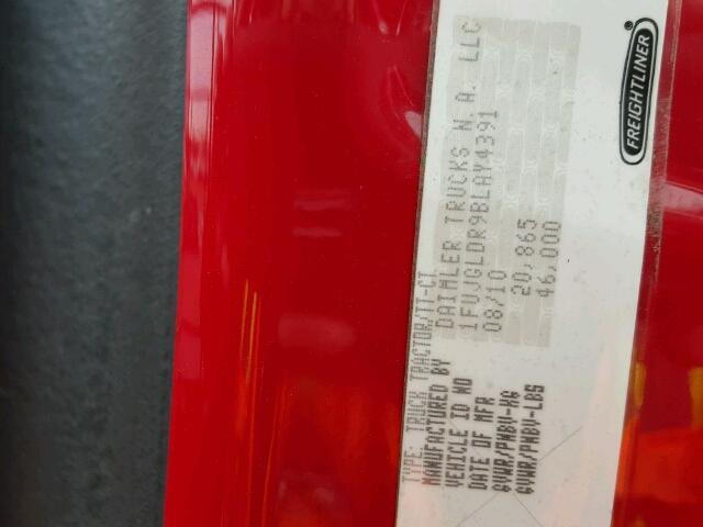 1FUJGLDR9BLAY4391 - 2011 FREIGHTLINER CASCADIA 1 RED photo 10