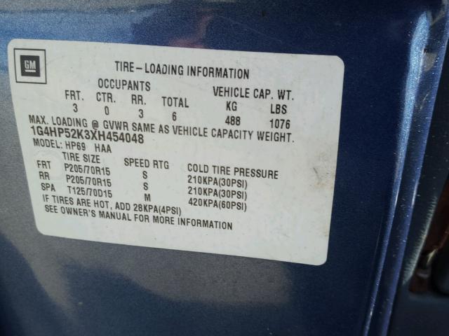 1G4HP52K3XH454048 - 1999 BUICK LESABRE CU BLUE photo 10