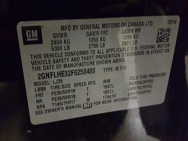 2GNFLHE32F6250480 - 2015 CHEVROLET EQUINOX LT BLACK photo 10