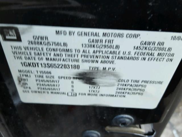 1GKDT13S652203180 - 2005 GMC ENVOY BLACK photo 10